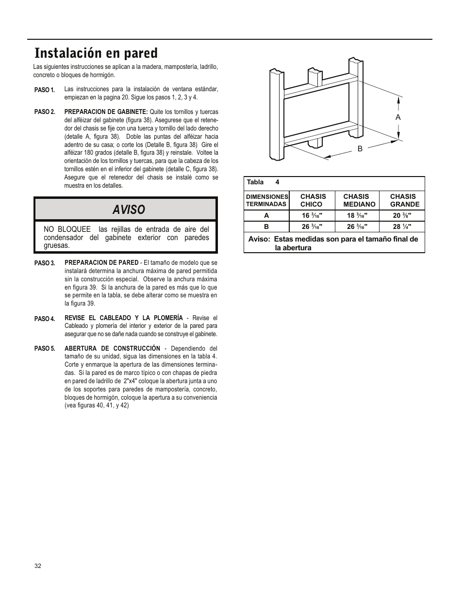 Instalación en pared, Aviso | Friedrich ES15M33 User Manual | Page 76 / 132