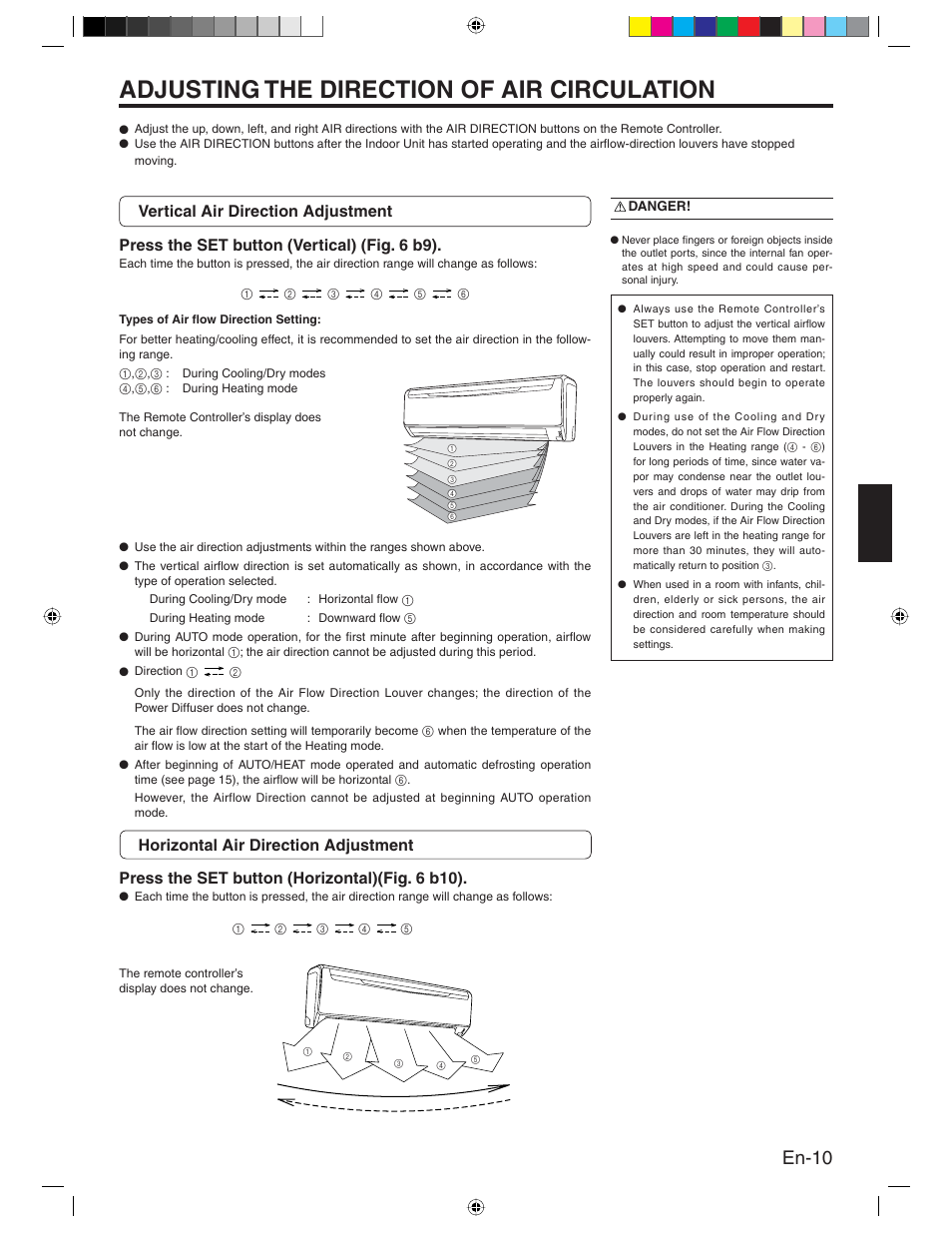 Adjusting the direction of air circulation, En-10 | Friedrich MR24Y3H User Manual | Page 11 / 52