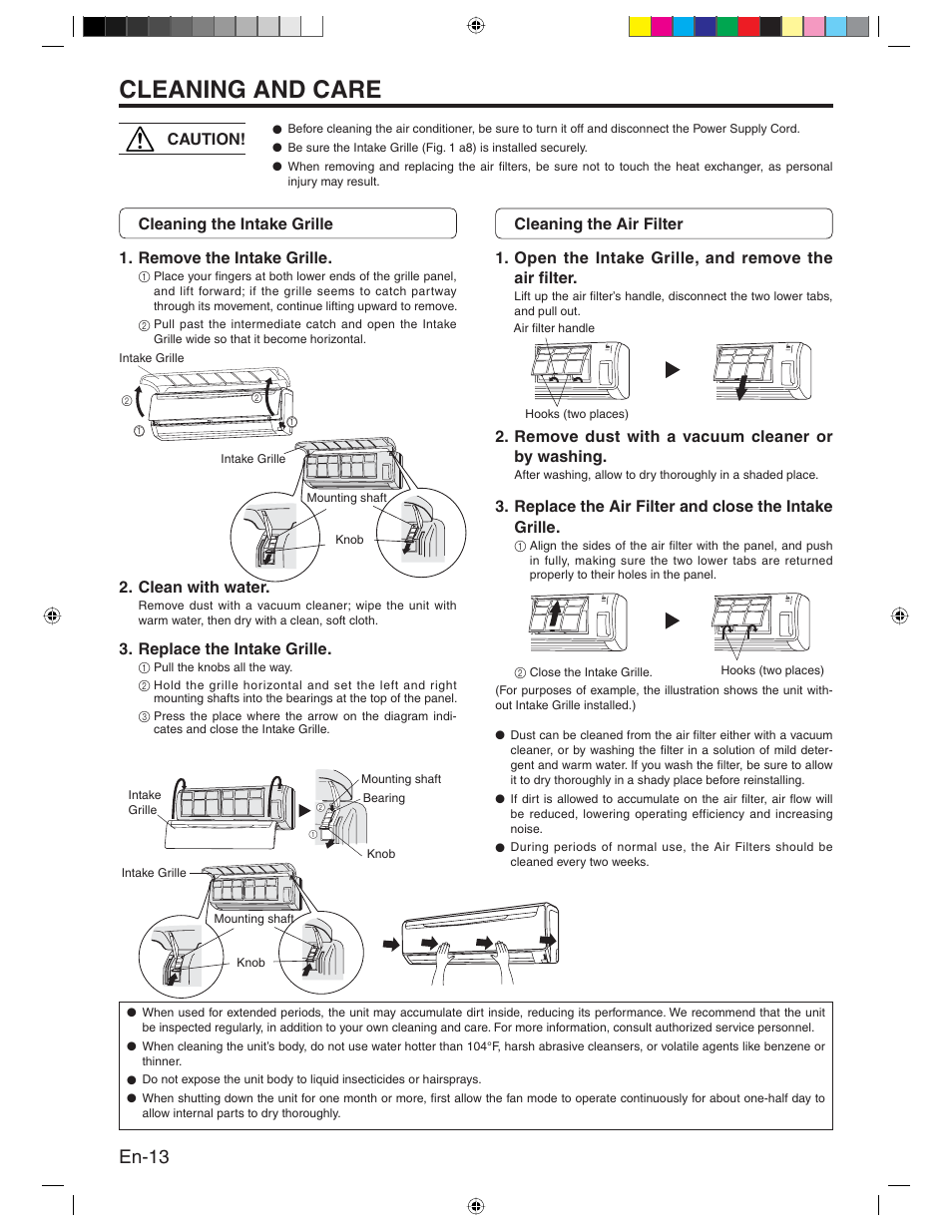 Cleaning and care, En-13 | Friedrich MR24Y3H User Manual | Page 14 / 52