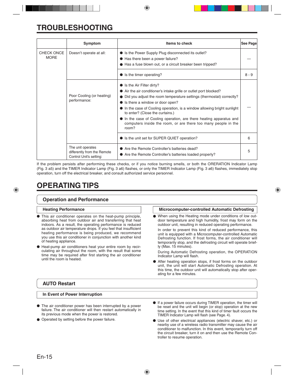 Troubleshooting, Operating tips, En-15 | Friedrich MR24Y3H User Manual | Page 16 / 52