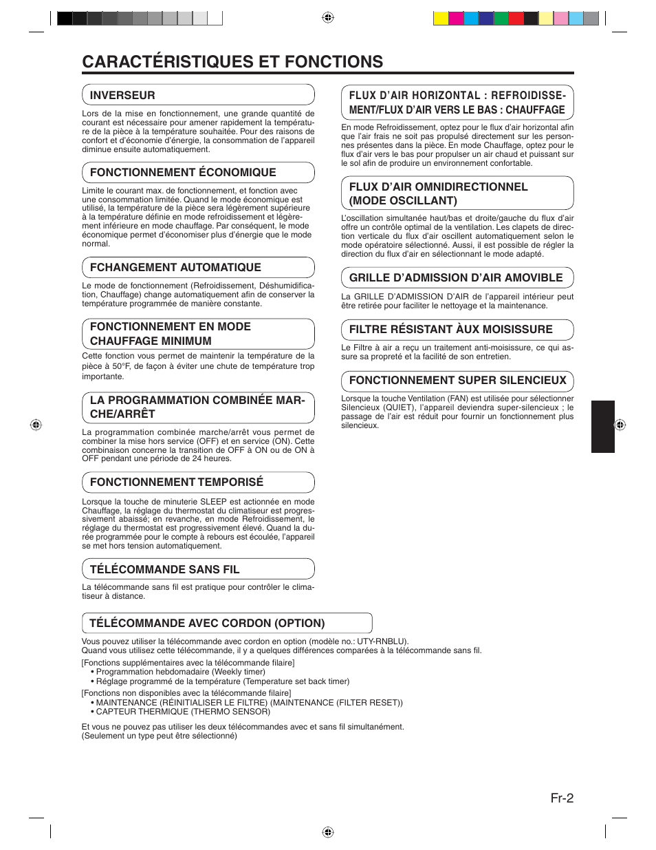 Caractéristiques et fonctions, Fr-2 | Friedrich MR24Y3H User Manual | Page 19 / 52