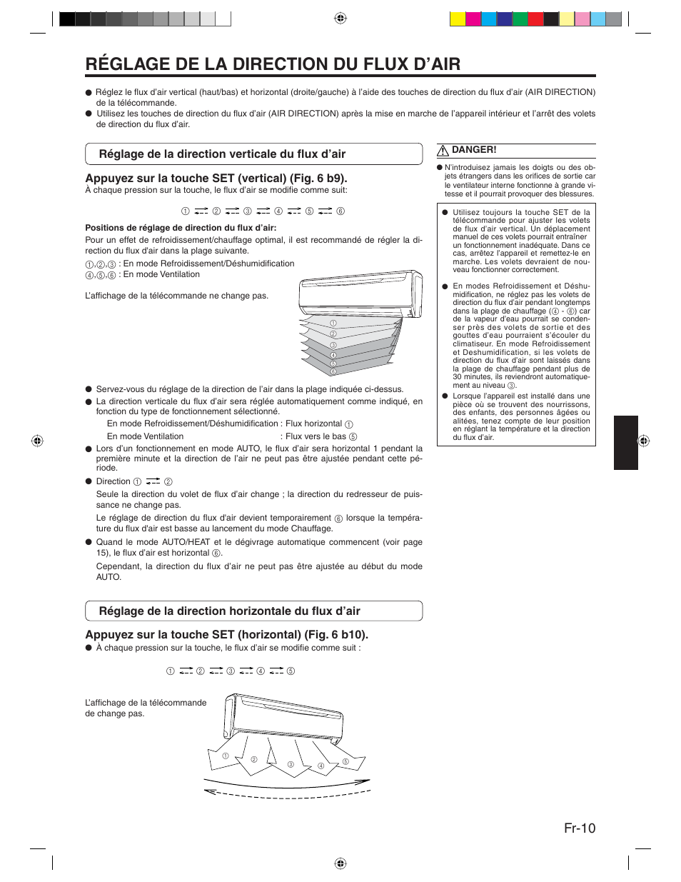 Réglage de la direction du flux d’air, Fr-10 | Friedrich MR24Y3H User Manual | Page 27 / 52