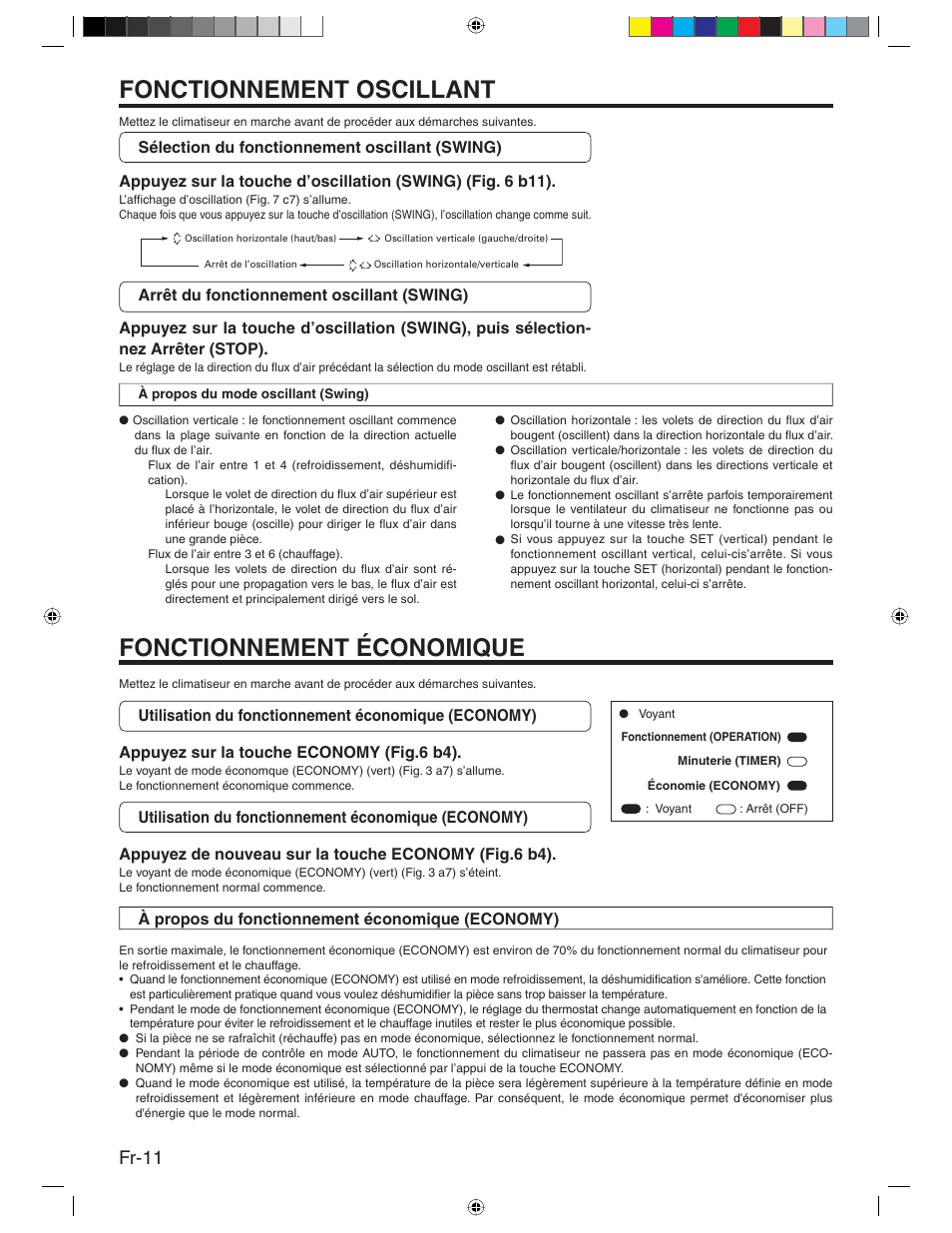 Fonctionnement oscillant, Fonctionnement économique, Fr-11 | Friedrich MR24Y3H User Manual | Page 28 / 52