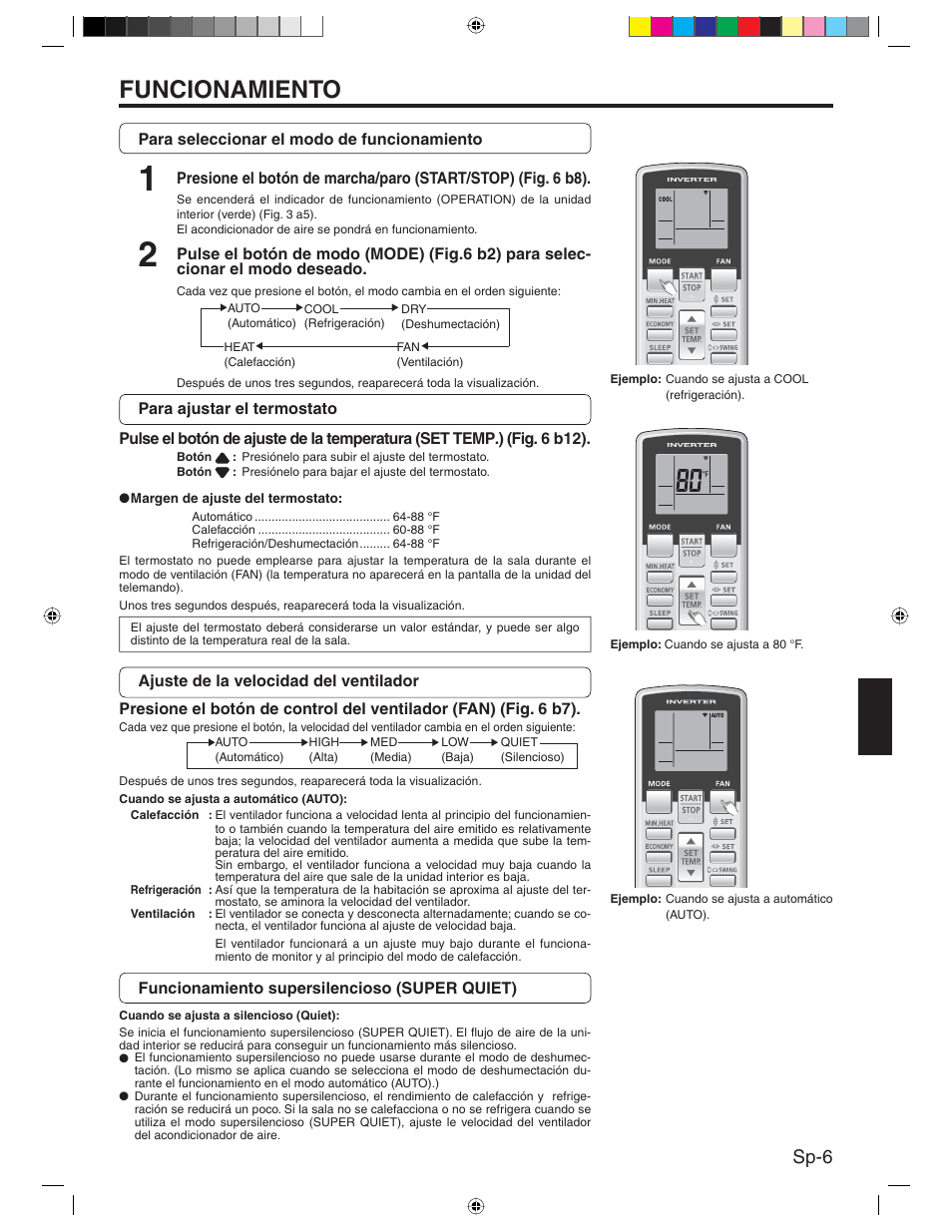 Funcionamiento, Sp-6 | Friedrich MR24Y3H User Manual | Page 39 / 52