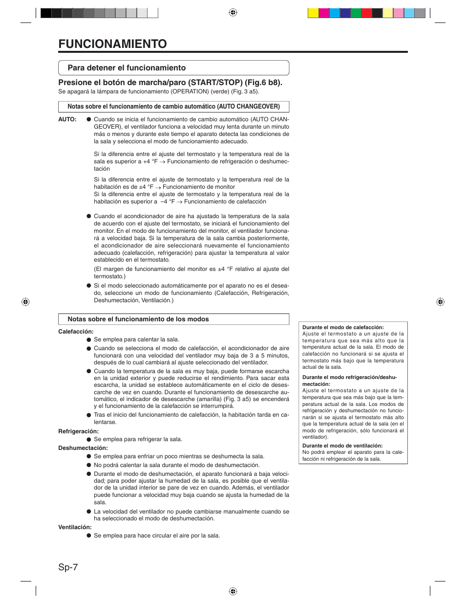 Funcionamiento, Sp-7 | Friedrich MR24Y3H User Manual | Page 40 / 52