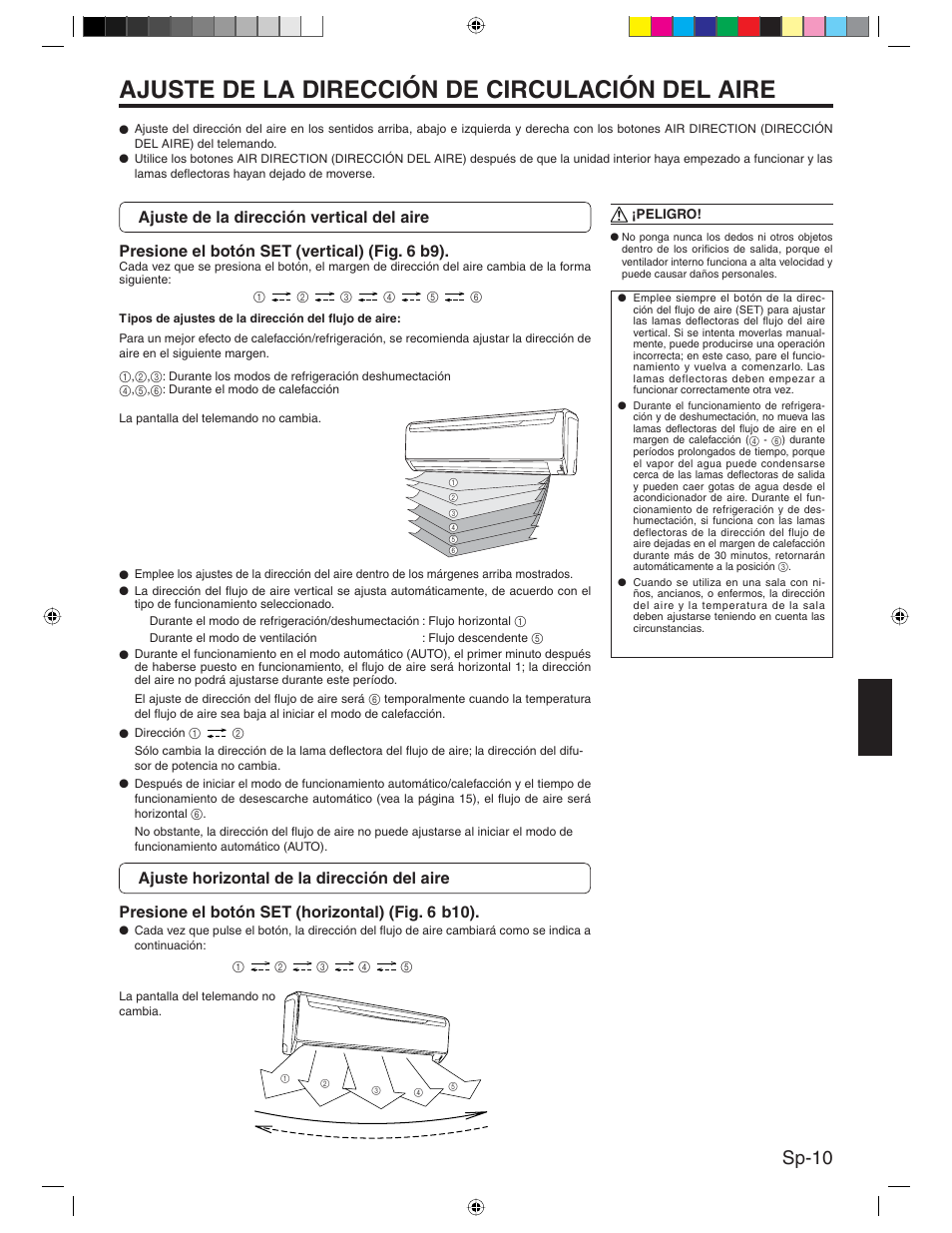 Ajuste de la dirección de circulación del aire, Sp-10 | Friedrich MR24Y3H User Manual | Page 43 / 52