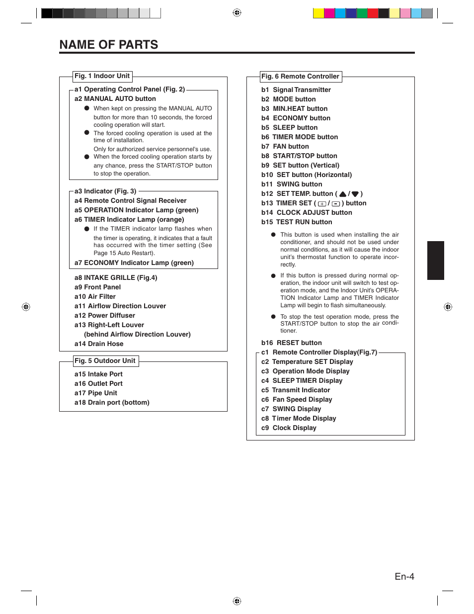 Name of parts, En-4 | Friedrich MR24Y3H User Manual | Page 5 / 52