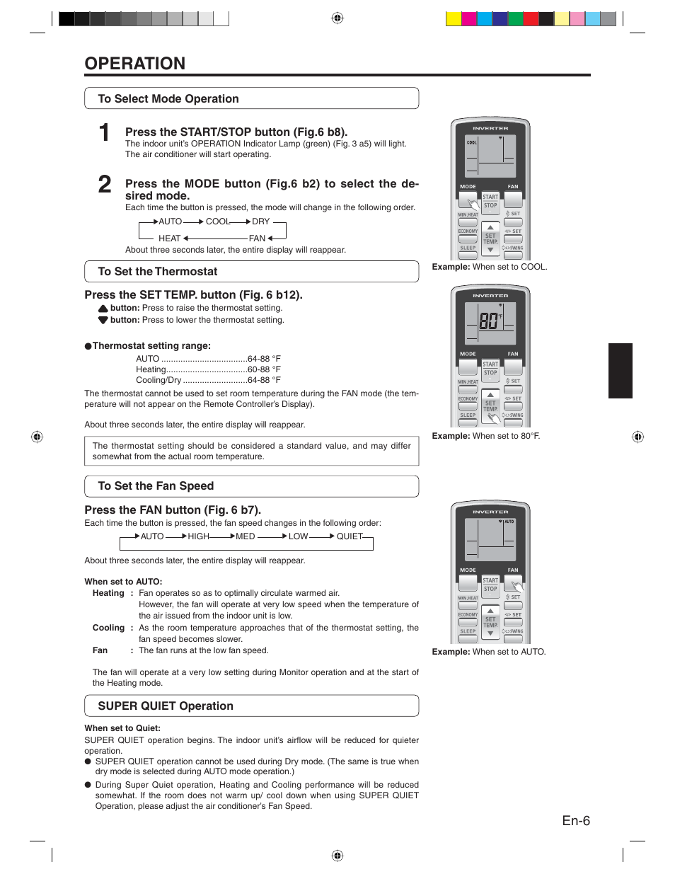 Operation, En-6 | Friedrich MR24Y3H User Manual | Page 7 / 52