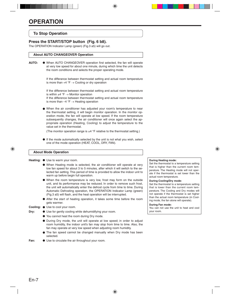 Operation, En-7 | Friedrich MR24Y3H User Manual | Page 8 / 52