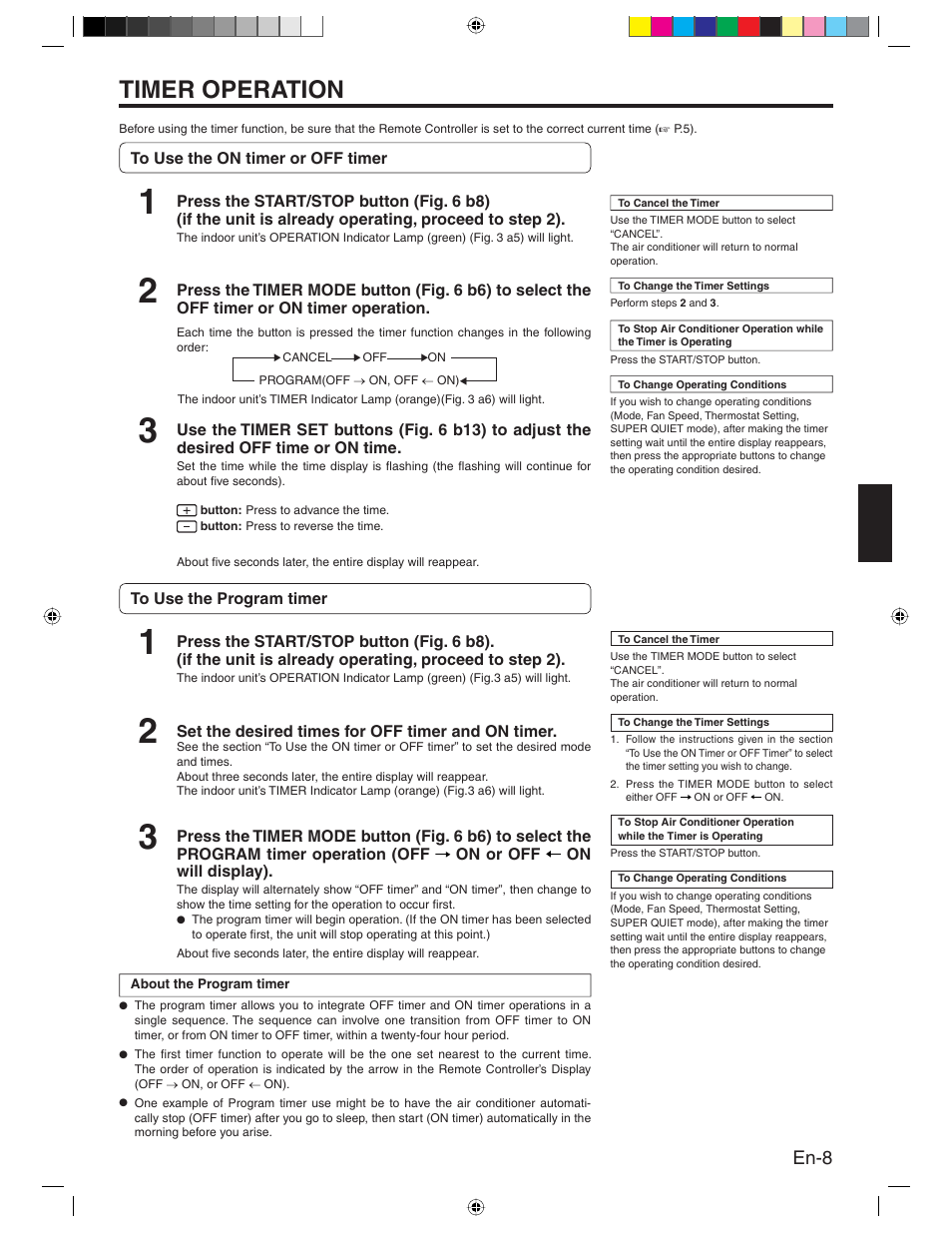 Timer operation, En-8 | Friedrich MR24Y3H User Manual | Page 9 / 52