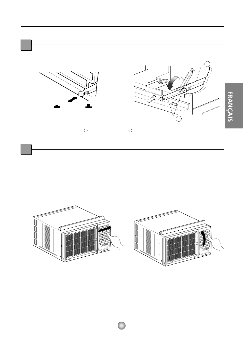 Réglage de l'orientation du débit d'air, Commande de l’orifice de ventilation, Réglage de l’orientation du débit d’air | Français, Part a part b | Friedrich CP06/CP08 User Manual | Page 26 / 59