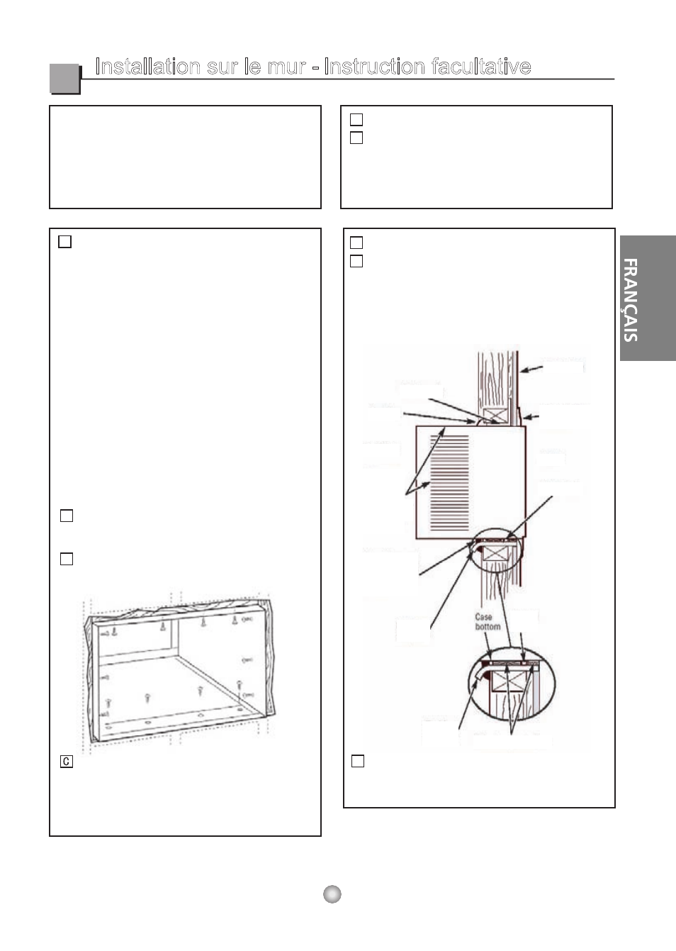 Installation sur le mur - instruction facultative, Français, Important | Important(cont.), Finissez l'ouverture de mur | Friedrich CP06/CP08 User Manual | Page 36 / 59