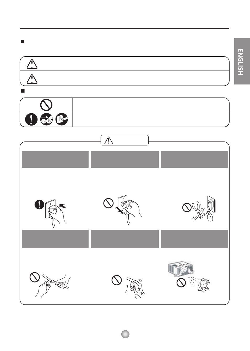 Safety precautions, English, Caution | Never do this always do this, Warning | Friedrich CP06/CP08 User Manual | Page 4 / 59