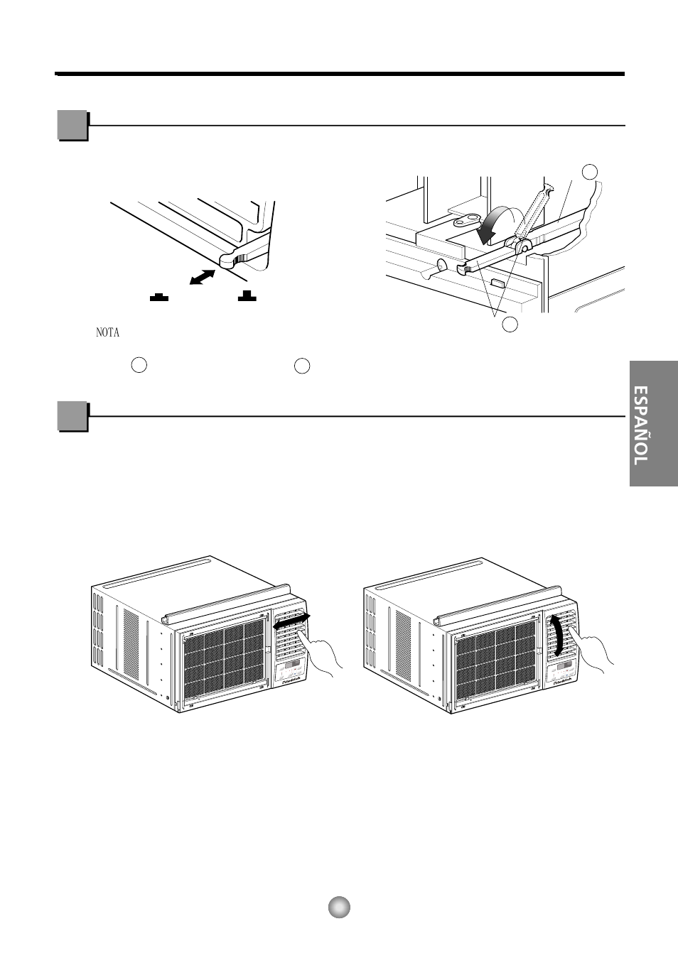 Ajustar la dirección del flujo de aire, Control de ventilación, Español | Part a part b a b | Friedrich CP06/CP08 User Manual | Page 45 / 59