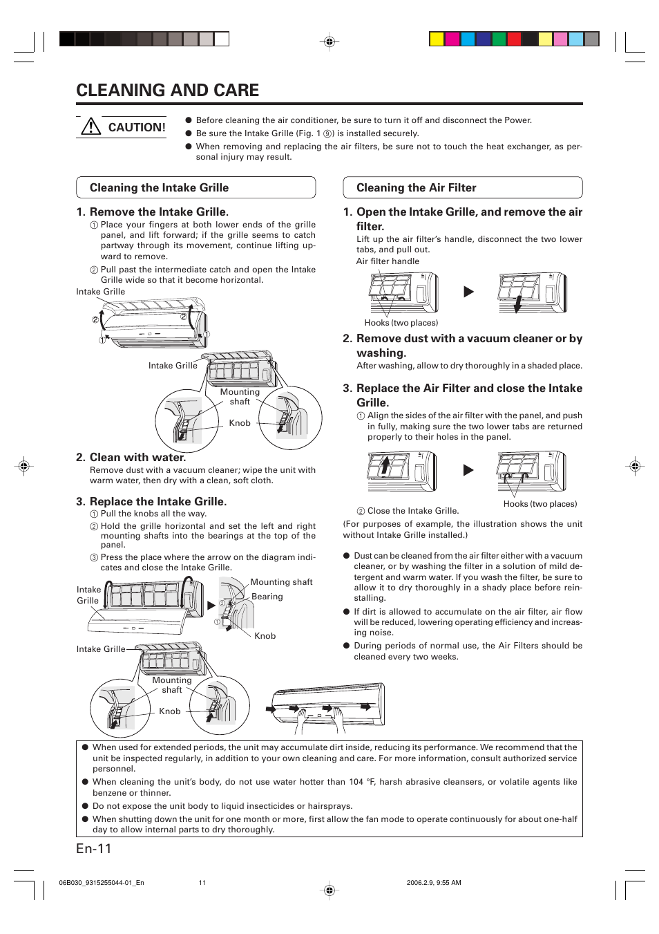 Cleaning and care, En-11 | Friedrich MR18C3F User Manual | Page 12 / 50