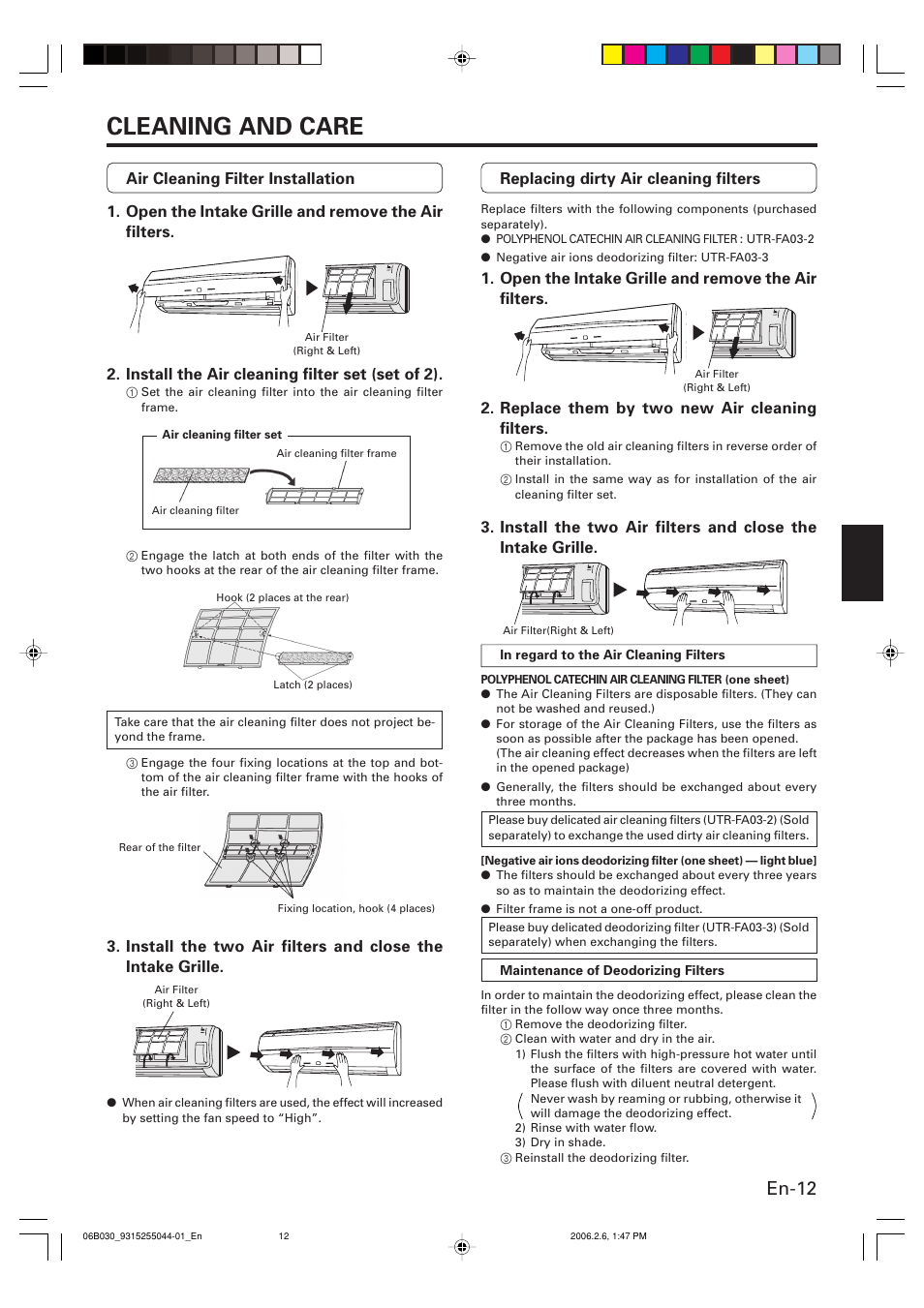Cleaning and care, En-12 | Friedrich MR18C3F User Manual | Page 13 / 50