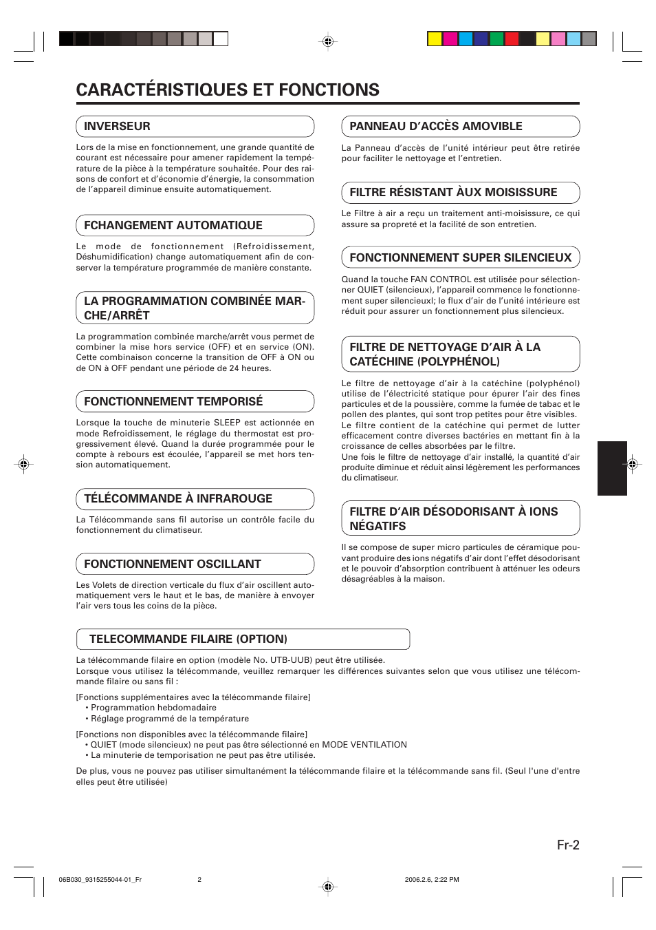 Caractéristiques et fonctions, Fr-2 | Friedrich MR18C3F User Manual | Page 19 / 50