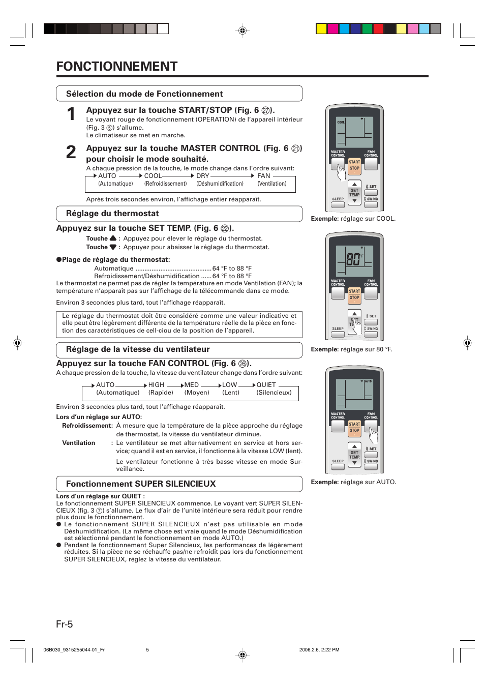 Fonctionnement, Fr-5 | Friedrich MR18C3F User Manual | Page 22 / 50