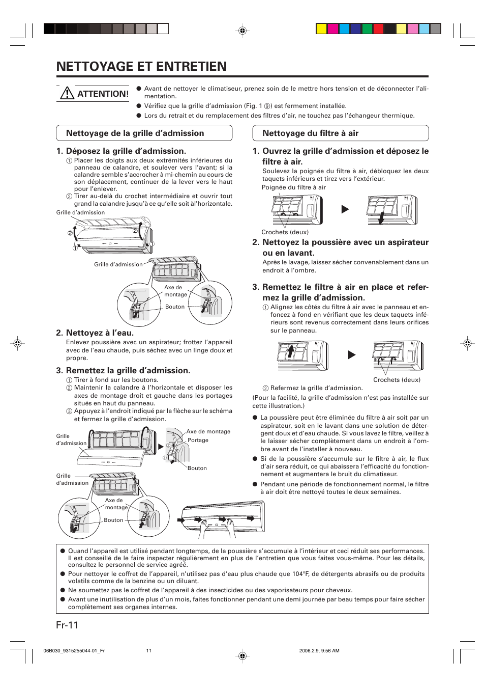 Nettoyage et entretien, Fr-11 | Friedrich MR18C3F User Manual | Page 28 / 50