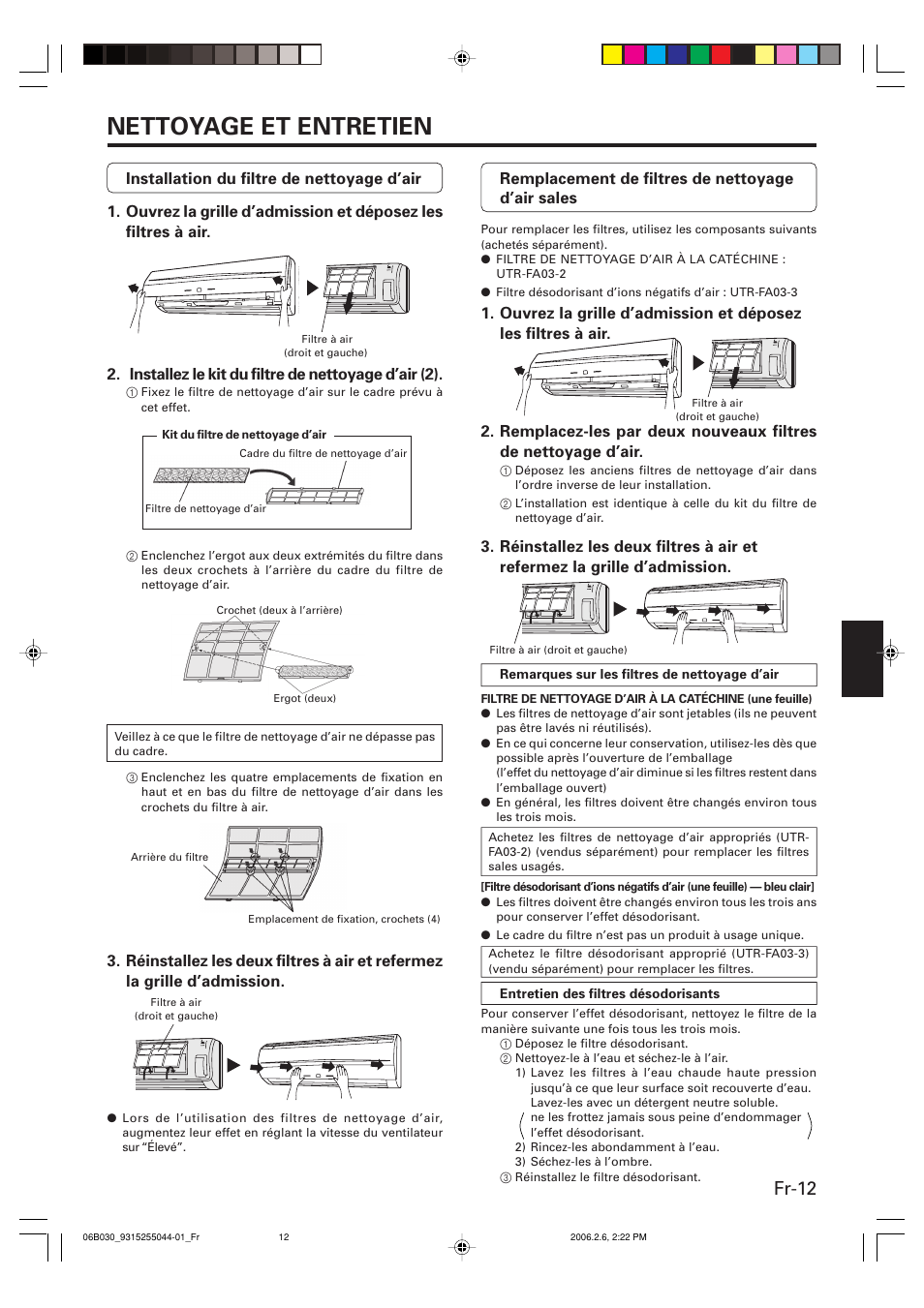 Nettoyage et entretien, Fr-12 | Friedrich MR18C3F User Manual | Page 29 / 50