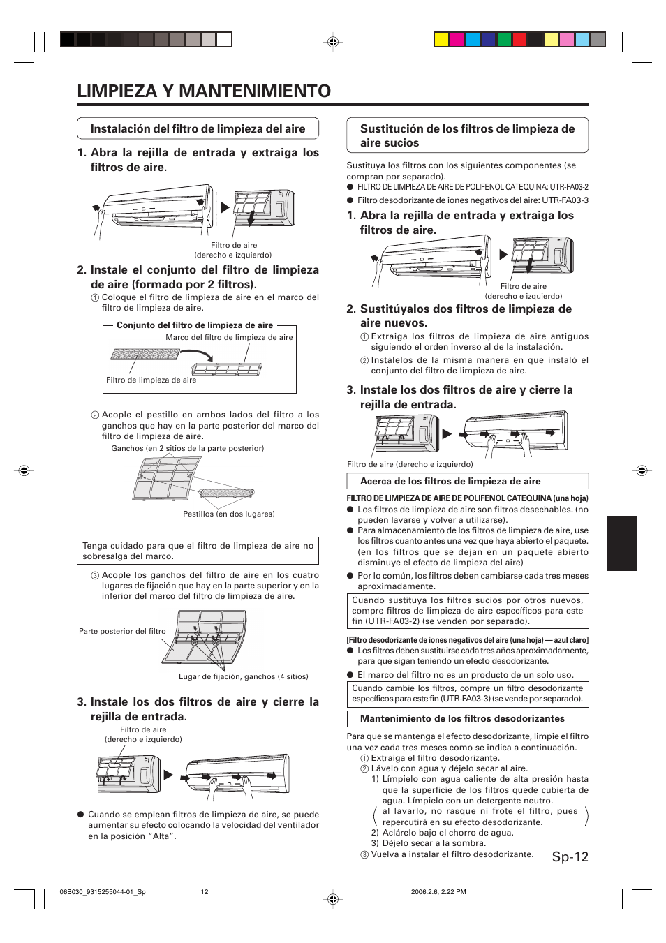 Limpieza y mantenimiento, Sp-12 | Friedrich MR18C3F User Manual | Page 45 / 50