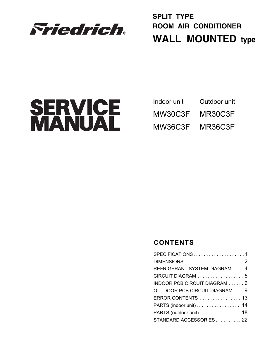 Friedrich MR30C3F User Manual | 24 pages
