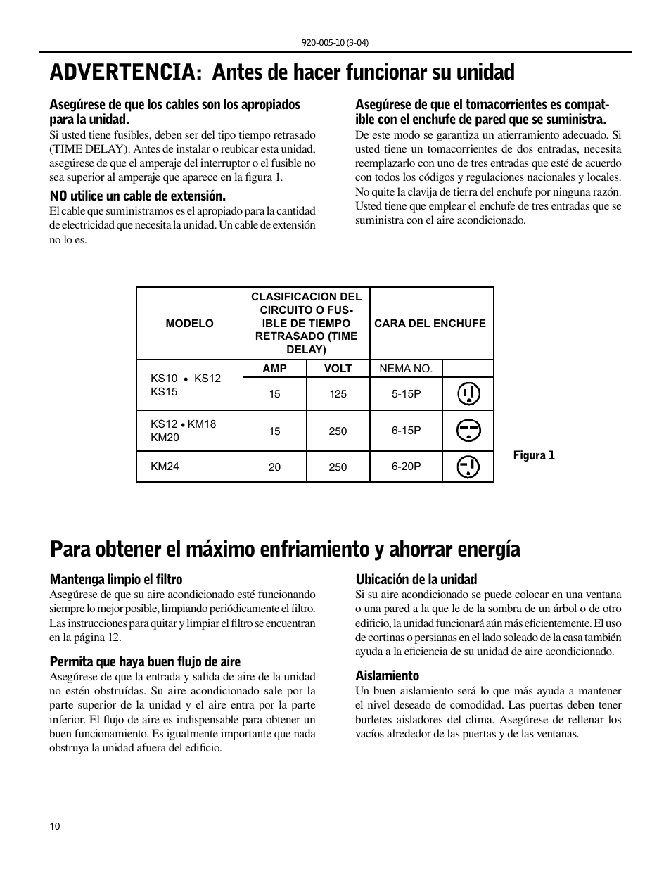 Advertencia: antes de hacer funcionar su unidad | Friedrich KS12 User Manual | Page 10 / 24