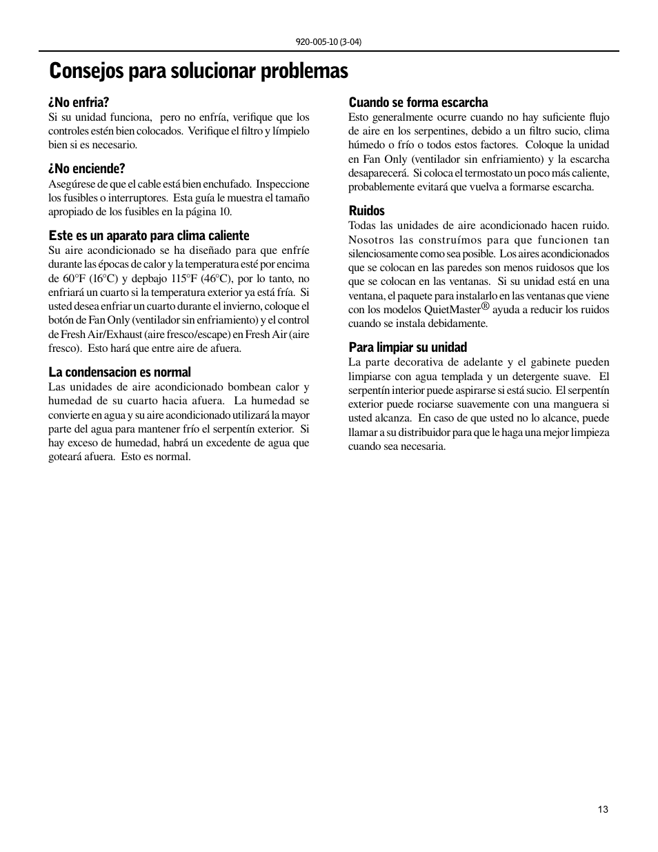 Consejos para solucionar problemas | Friedrich KS12 User Manual | Page 13 / 24