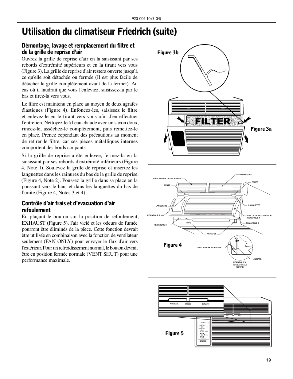 Utilisation du climatiseur friedrich (suite), Figure 3a figure 3b, Figure 4 figure 5 | Friedrich KS12 User Manual | Page 19 / 24