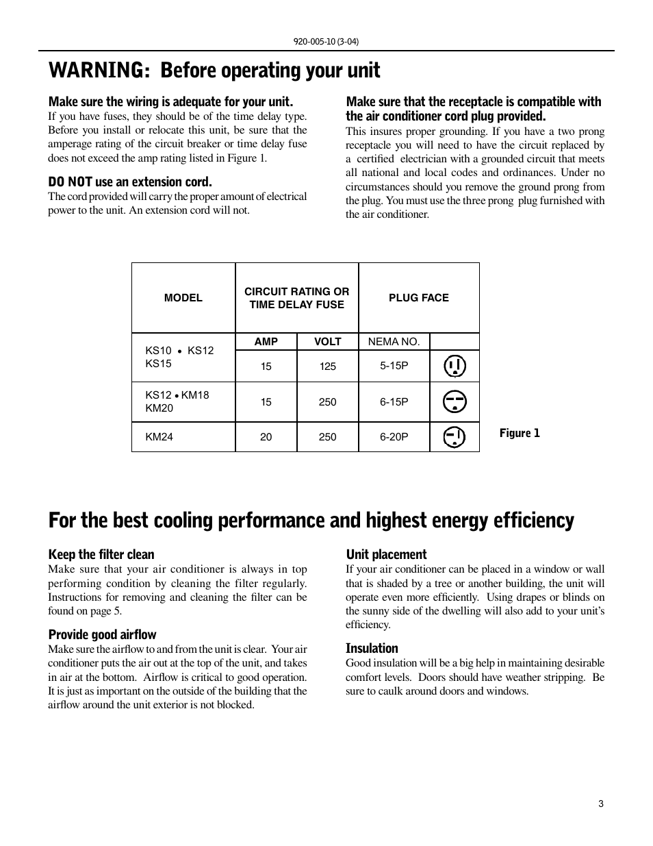 Warning: before op er at ing your unit | Friedrich KS12 User Manual | Page 3 / 24