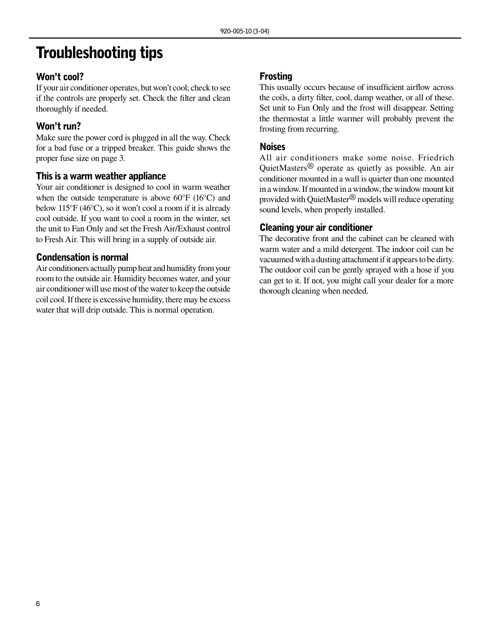 Troubleshooting tips | Friedrich KS12 User Manual | Page 6 / 24