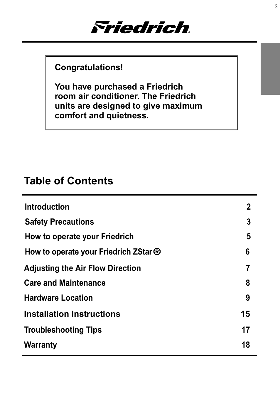 Friedrich CP08 User Manual | Page 3 / 62