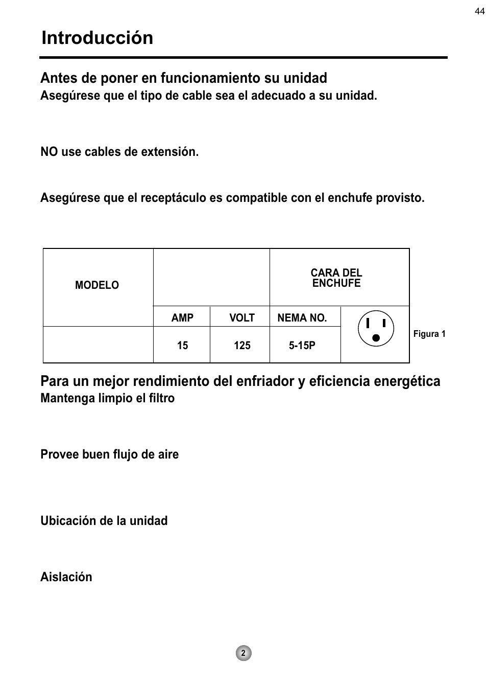 Introducción, Antes de poner en funcionamiento su unidad | Friedrich CP08 User Manual | Page 44 / 62