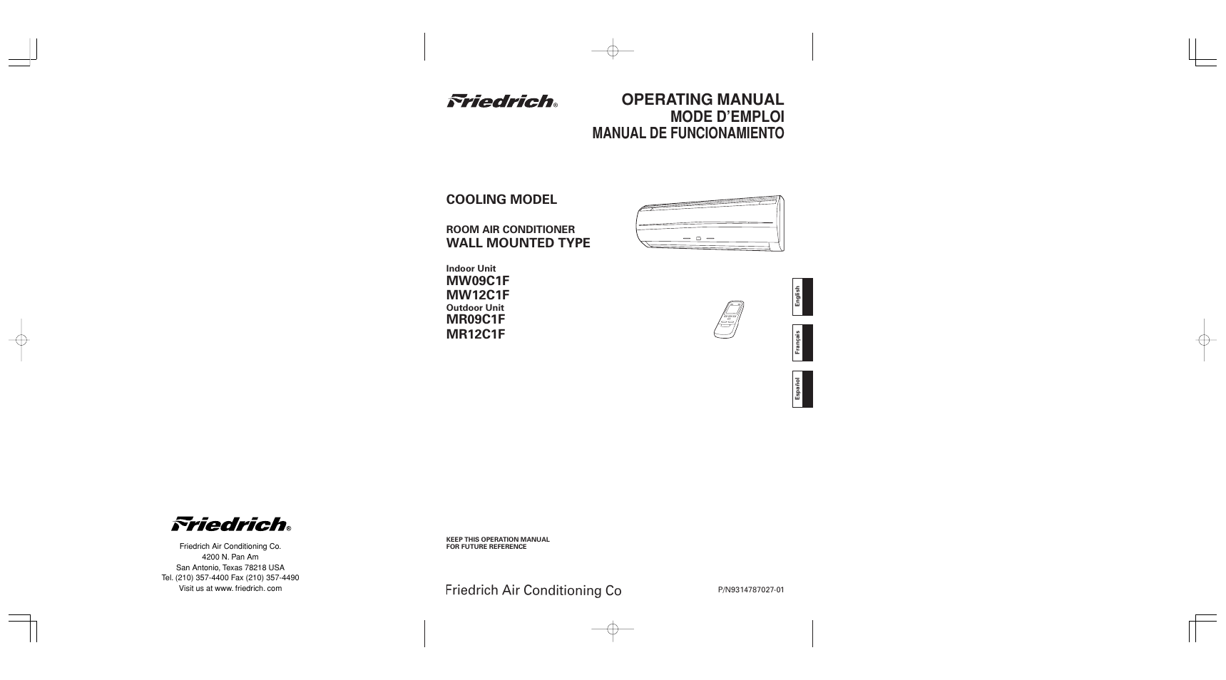 Friedrich MR09C1F User Manual | 46 pages