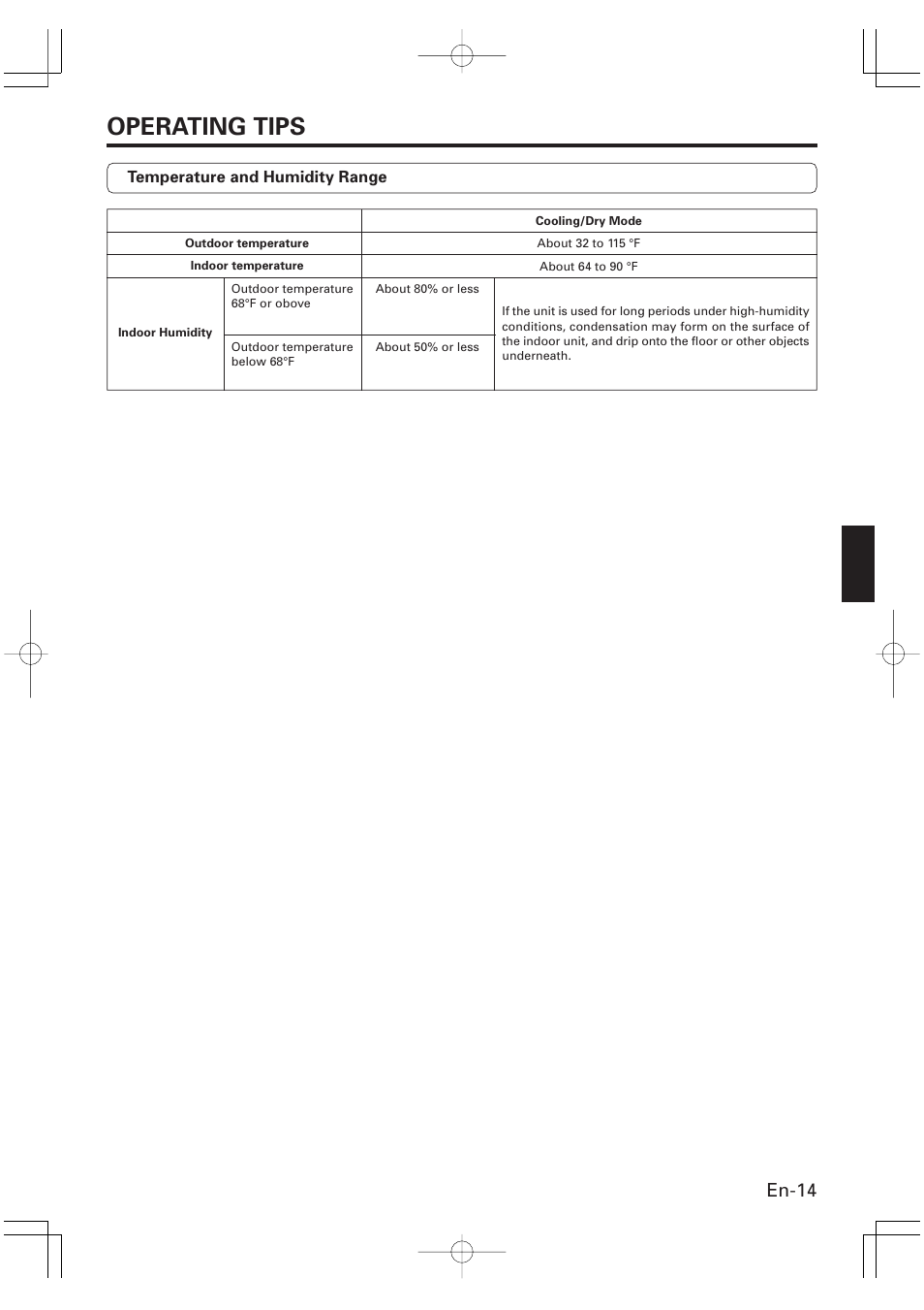 Operating tips, En-14 | Friedrich MR09C1F User Manual | Page 15 / 46
