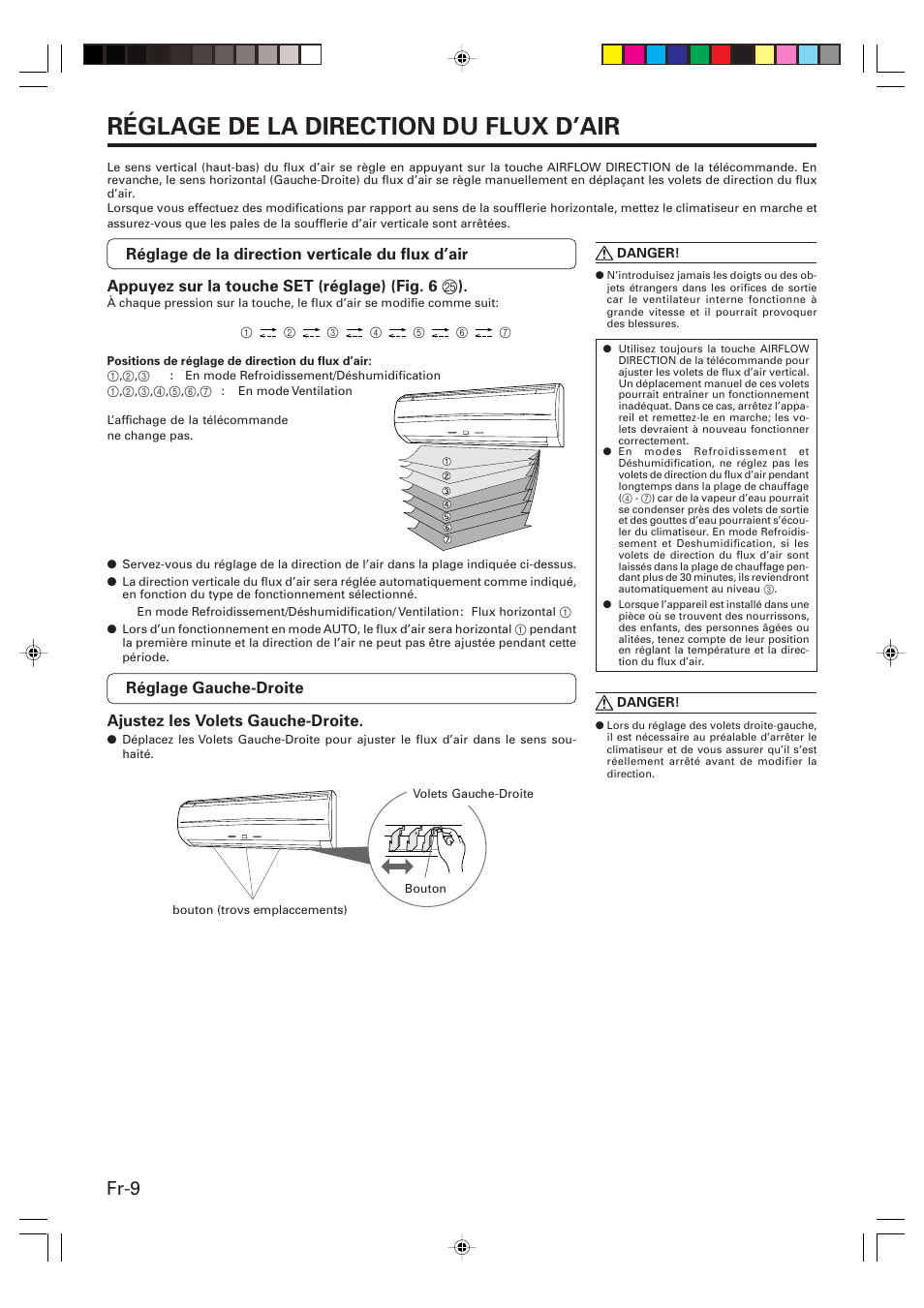 Réglage de la direction du flux d’air, Fr-9 | Friedrich MR09C1F User Manual | Page 24 / 46