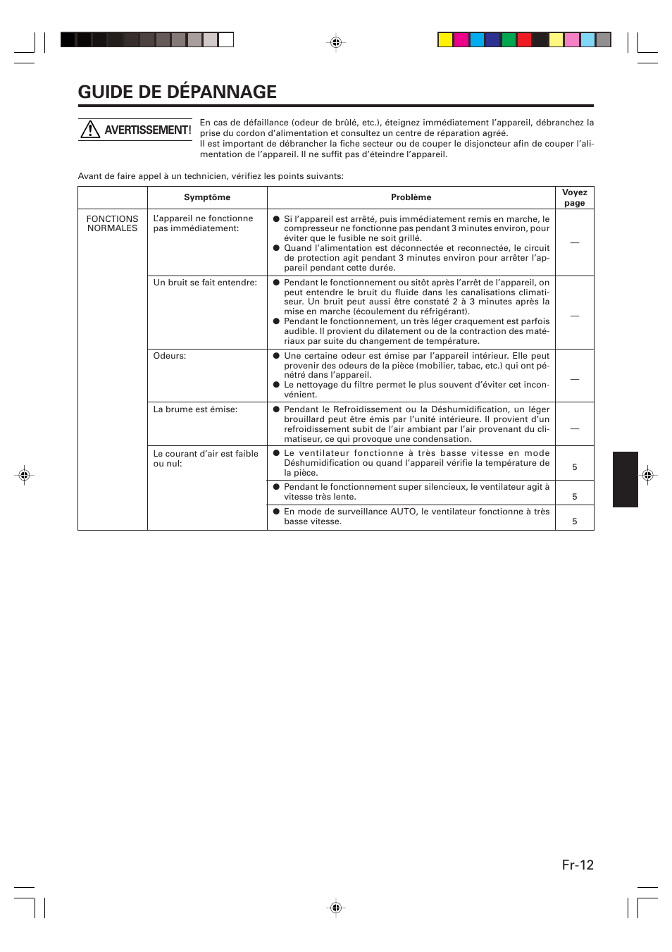 Guide de dépannage, Fr-12 | Friedrich MR09C1F User Manual | Page 27 / 46