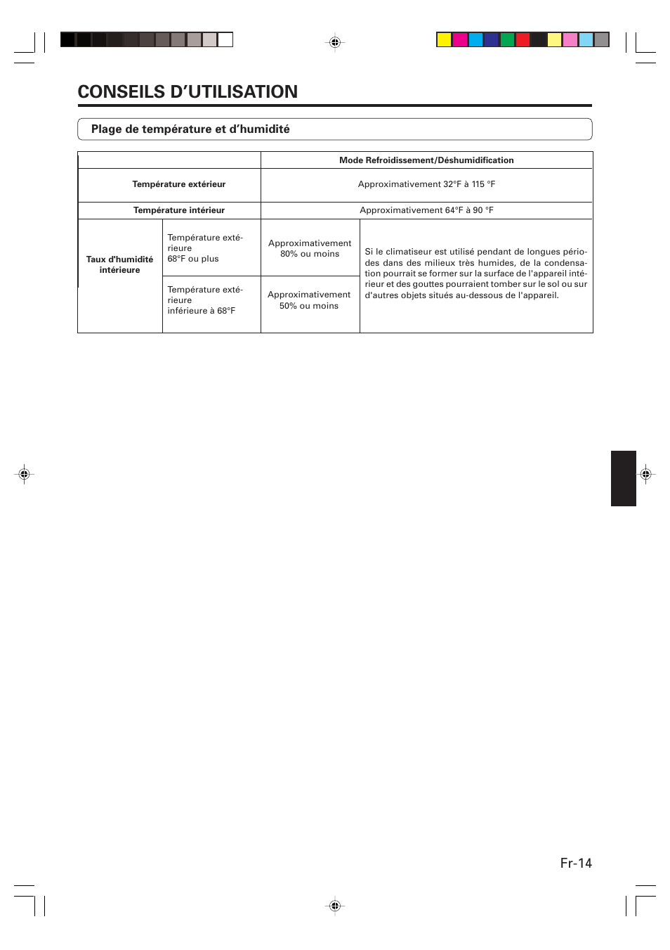 Conseils d’utilisation, Fr-14 | Friedrich MR09C1F User Manual | Page 29 / 46