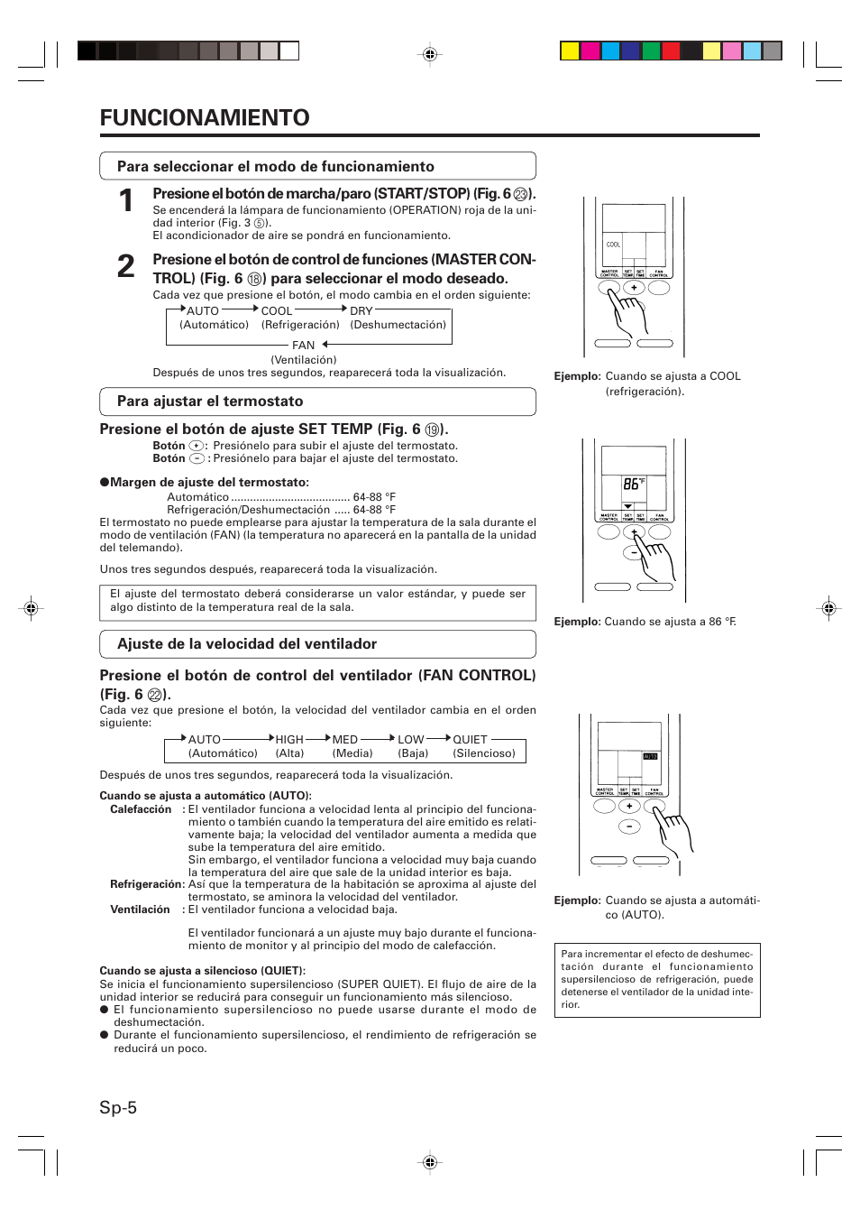 Funcionamiento, Sp-5 | Friedrich MR09C1F User Manual | Page 34 / 46