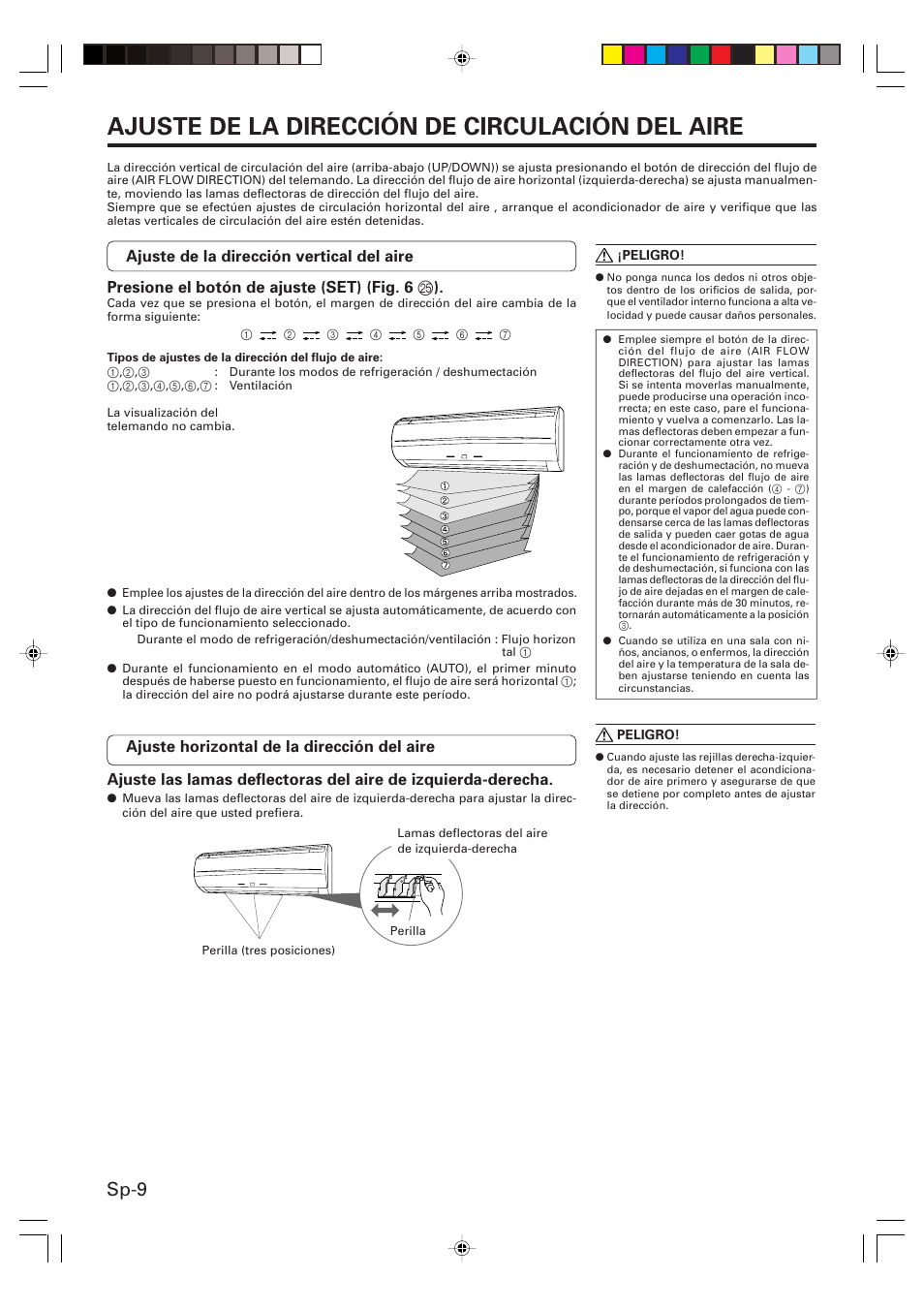 Ajuste de la dirección de circulación del aire, Sp-9 | Friedrich MR09C1F User Manual | Page 38 / 46
