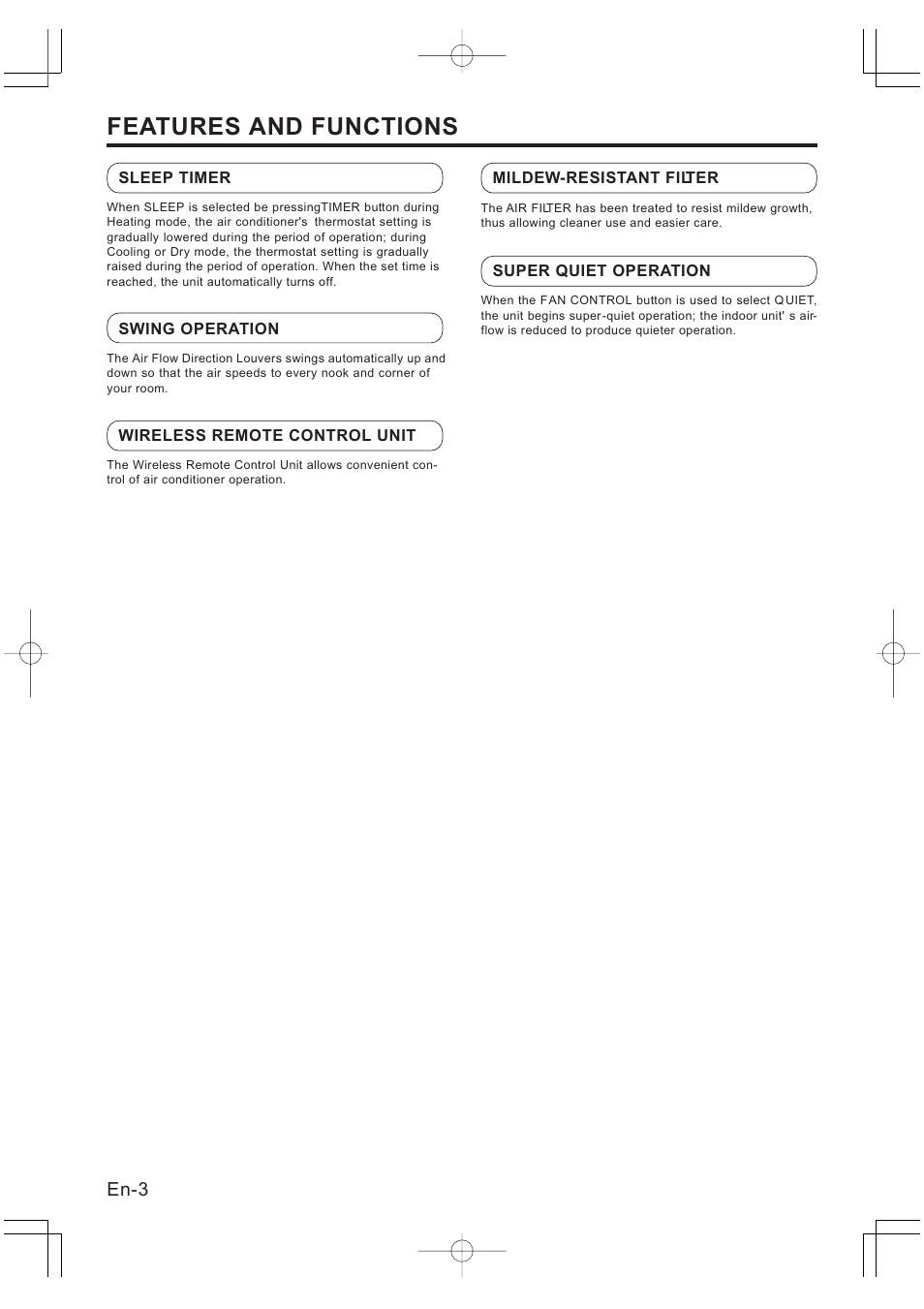 Features and functions, En-3 | Friedrich MR09C1F User Manual | Page 4 / 46