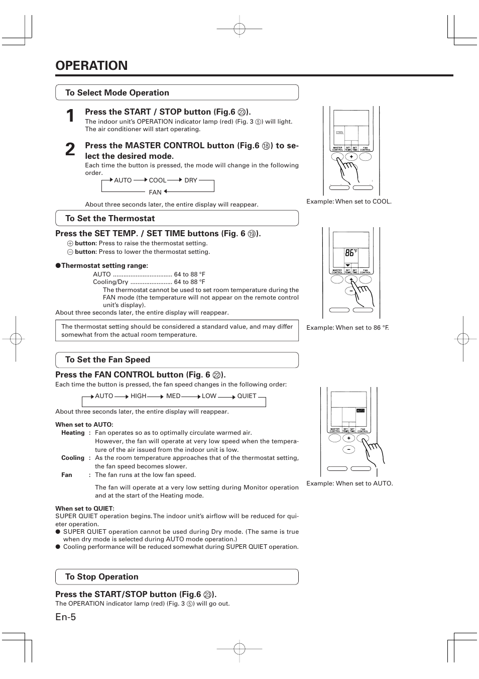 Operation, En-5 | Friedrich MR09C1F User Manual | Page 6 / 46