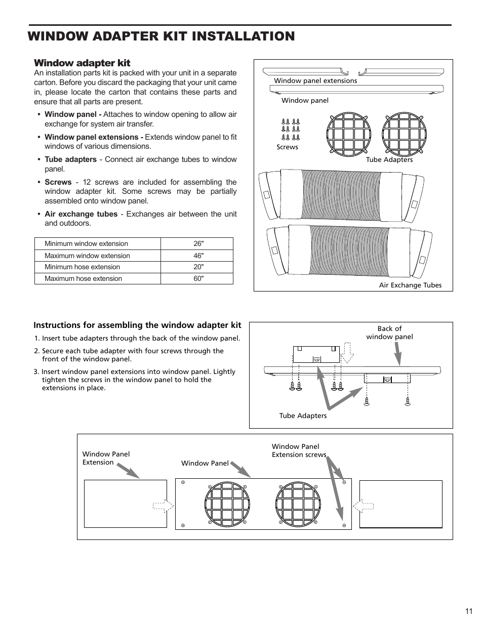 Window adapter kit, Window adapter kit installation | Friedrich P012A User Manual | Page 13 / 24