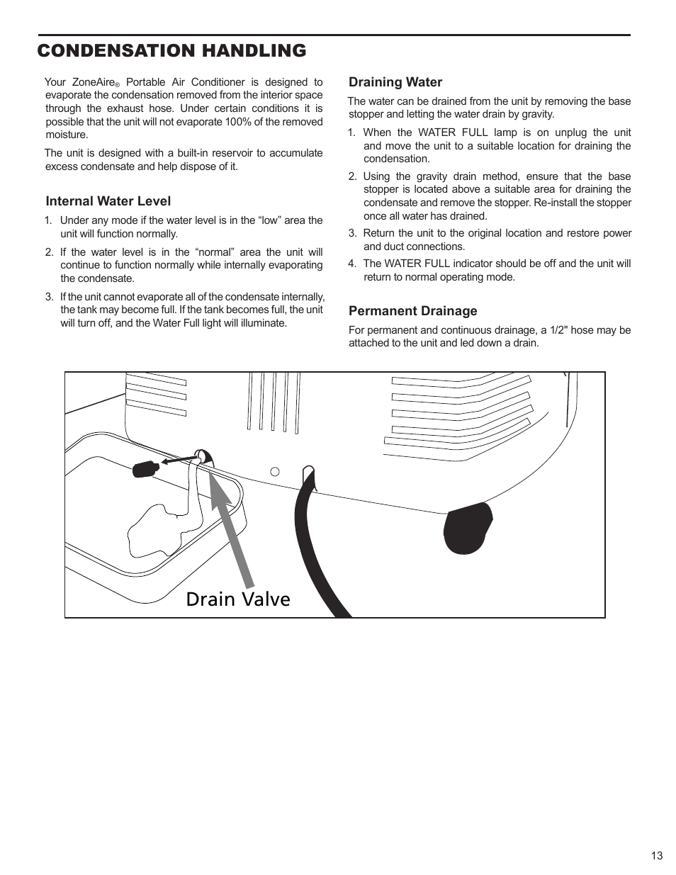 Maintenance, Draining excess water, Cleaning and maintenance | Air conditioner remote control, Cleaning the filter, Caution | Friedrich P012A User Manual | Page 15 / 24