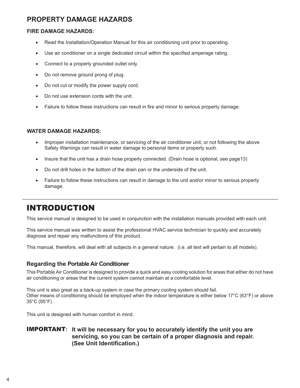 Introduction, Property damage hazards | Friedrich P012A User Manual | Page 6 / 24