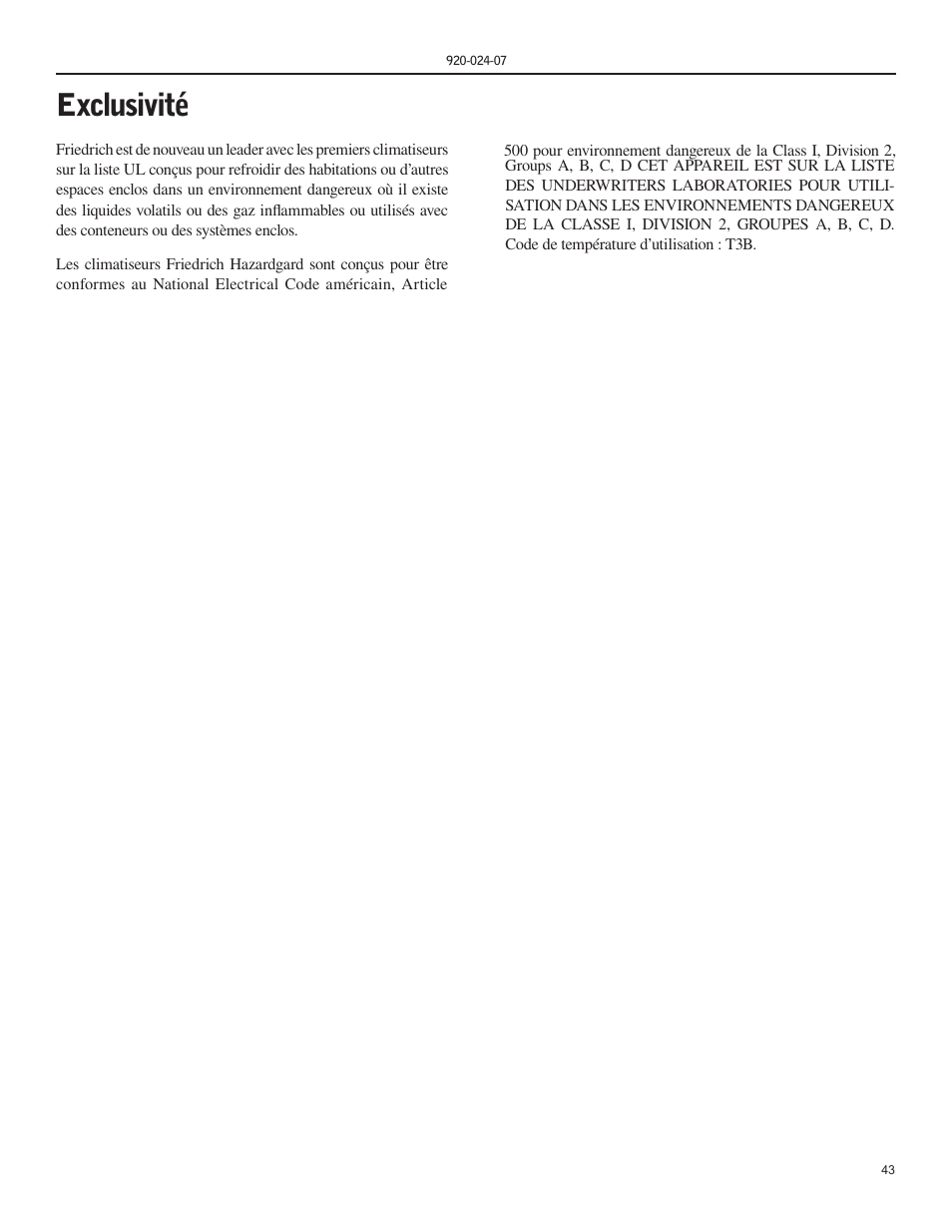 Exclusivité | Friedrich HAZARDGARD SH15 User Manual | Page 43 / 60