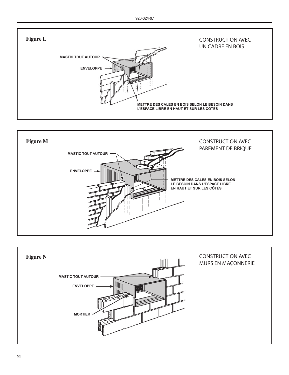 Figure l construction avec un cadre en bois, Construction avec murs en maçonnerie | Friedrich HAZARDGARD SH15 User Manual | Page 52 / 60