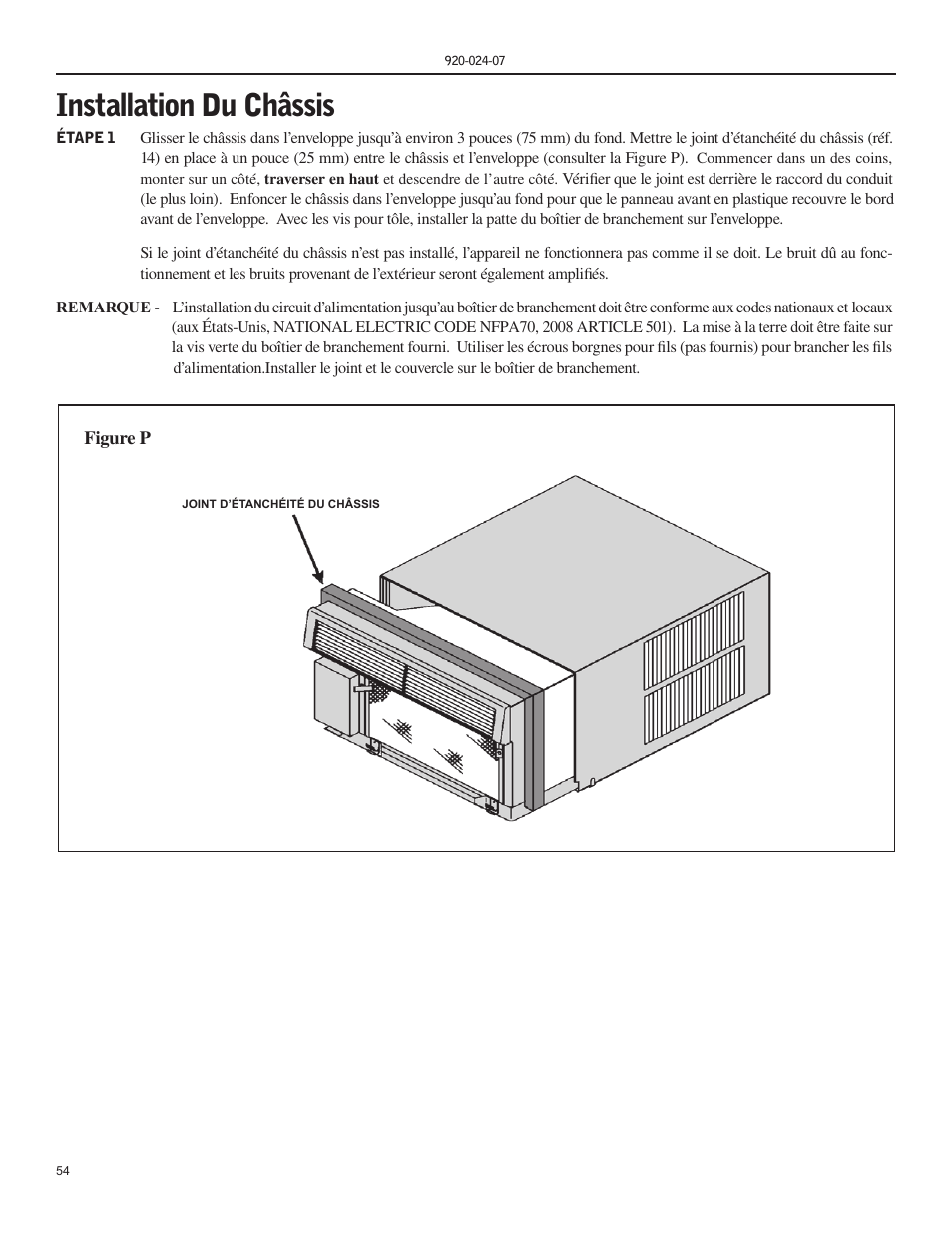 Installation du châssis | Friedrich HAZARDGARD SH15 User Manual | Page 54 / 60