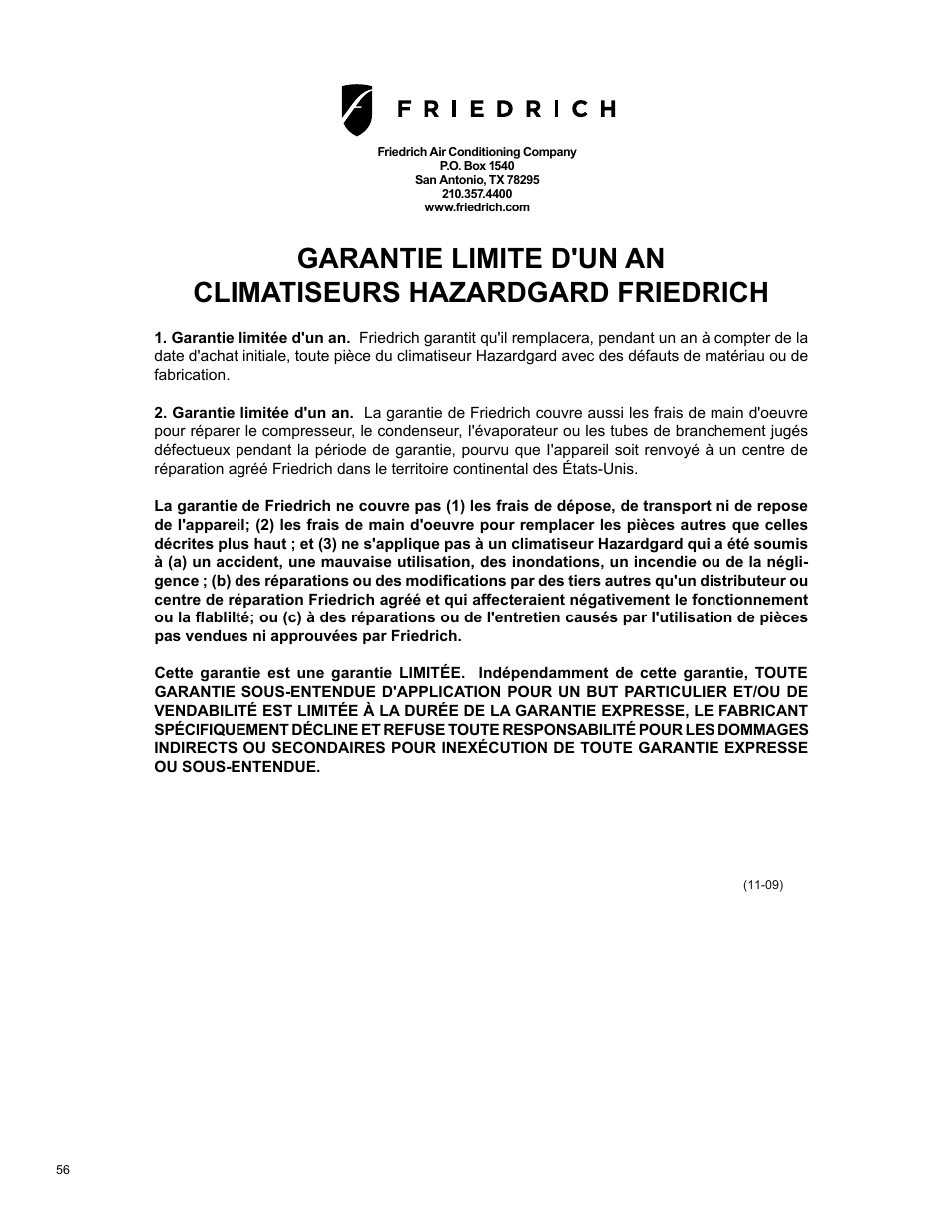 Friedrich HAZARDGARD SH15 User Manual | Page 56 / 60