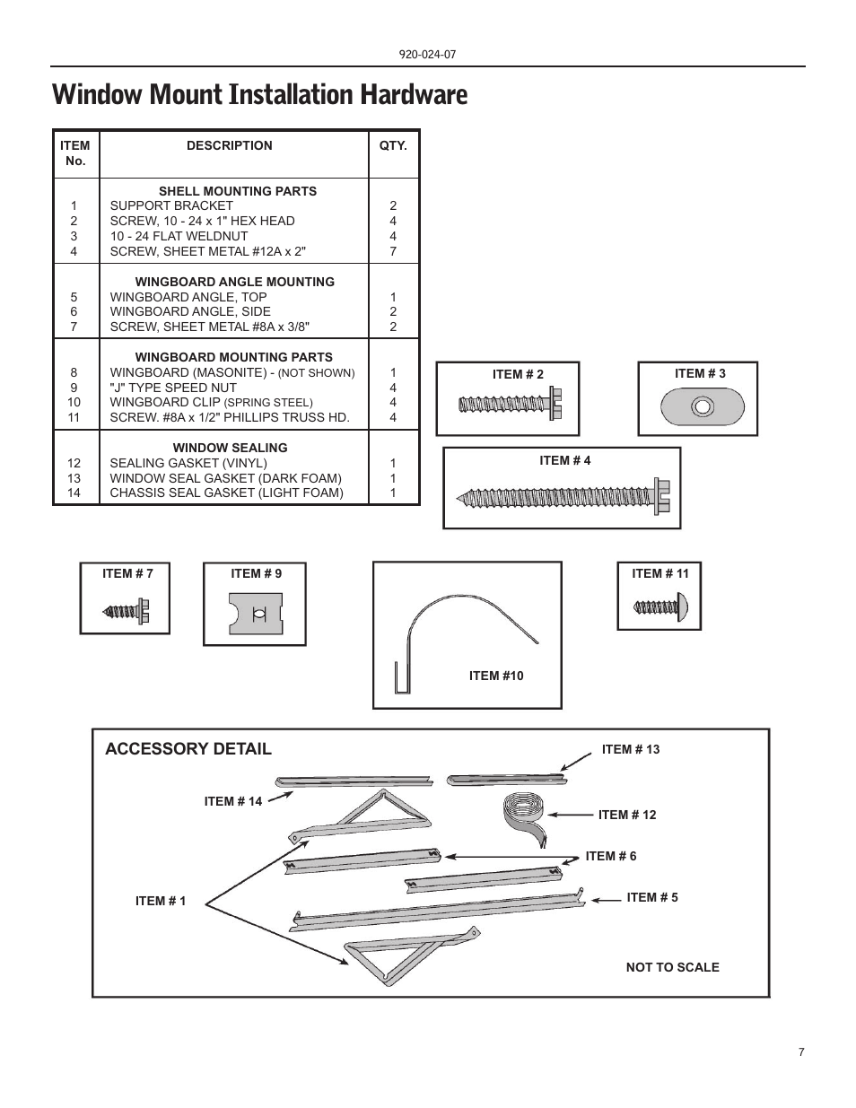 Window mount installation hardware, Accessory detail | Friedrich HAZARDGARD SH15 User Manual | Page 7 / 60